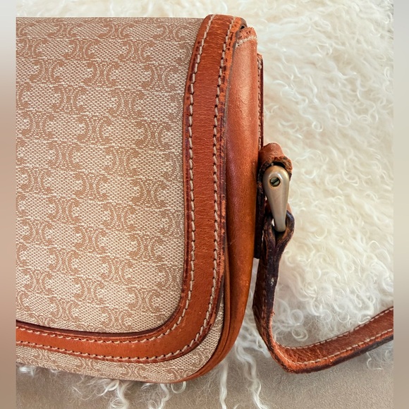Celine Brown & Beige macadam Leather Trim Crossbody Bag - Picture 7 of 15